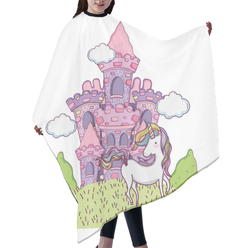 Personality  Beautiful Fairytale Castle In The Field With Unicorn Hair Cutting Cape