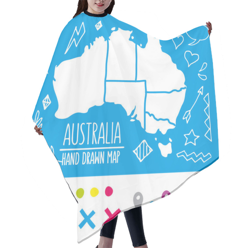 Personality  Doodle Australia Travel Map With Pins And Extras Vector Illustration Hair Cutting Cape