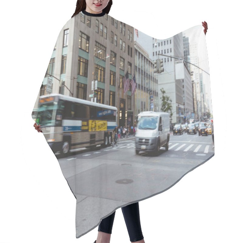 Personality  NEW YORK, USA - OCTOBER 8, 2018: Motion Picture Of New York City Street, Usa Hair Cutting Cape