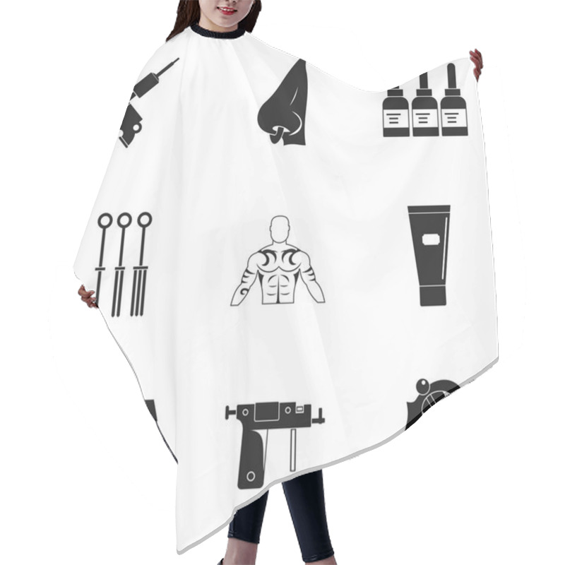 Personality  Tattoo Salon Specialist Icon Set, Simple Style Hair Cutting Cape