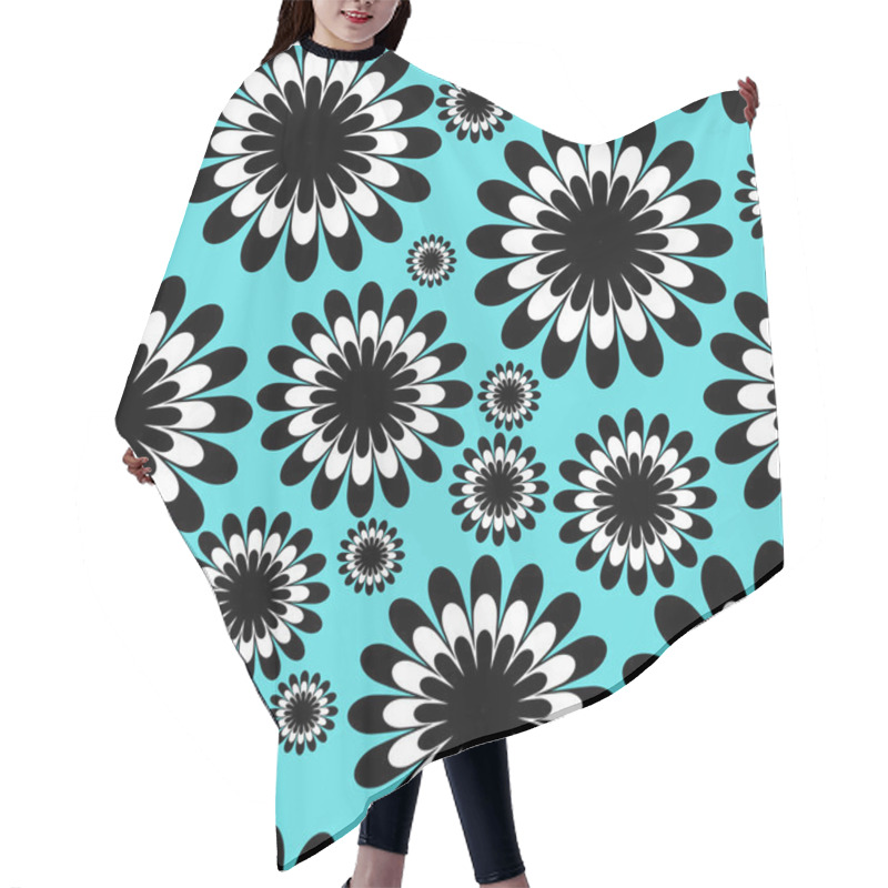 Personality  Abstract Monochrome Floral Seamless Pattern In Over Tiffany Blue Hair Cutting Cape