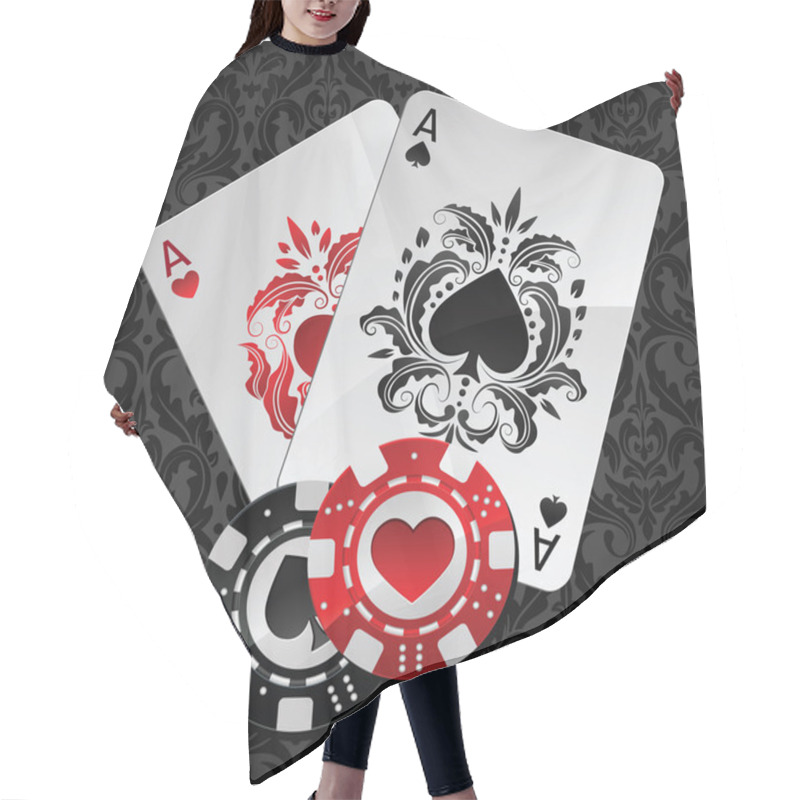 Personality  Two Aces Playing Cards And Poker Chips Hair Cutting Cape