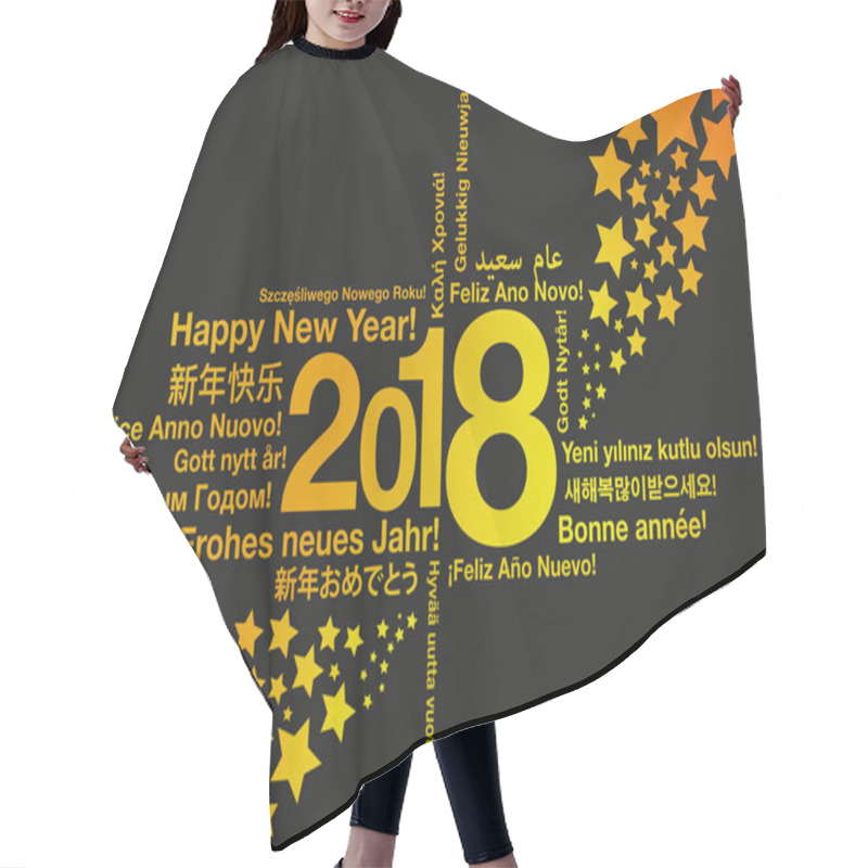 Personality  Happy New Year In Different Languages With Stars Greeting Card Concept Hair Cutting Cape