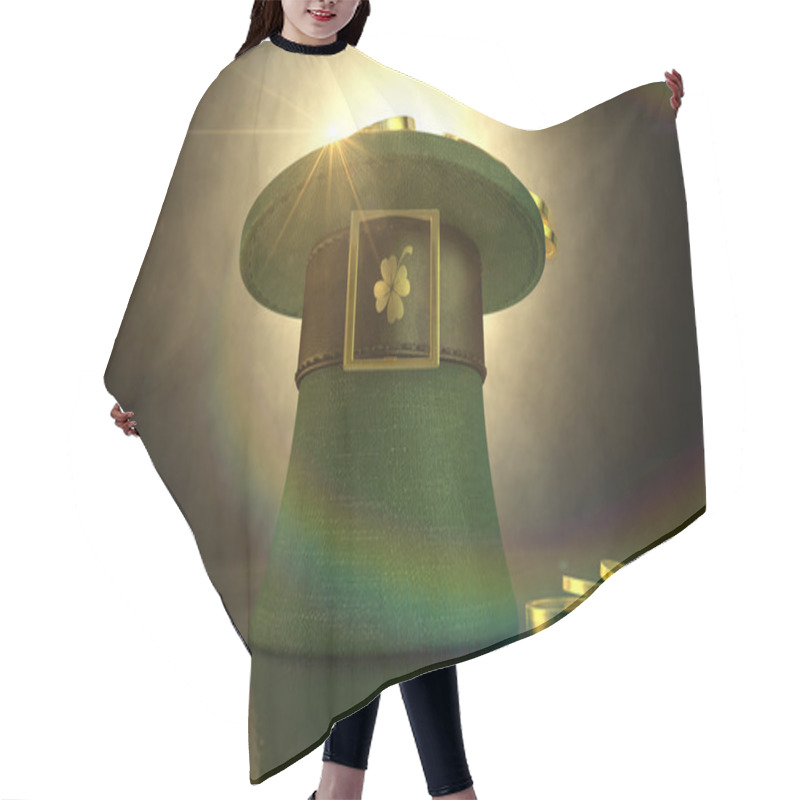 Personality  Green Leprechaun Hat Filled With Gold Coins Hair Cutting Cape