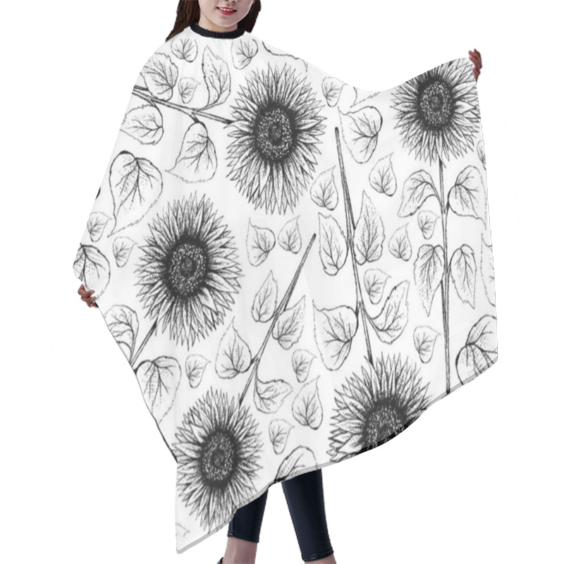 Personality  Hand Drawn Of Sunflower On White Background Hair Cutting Cape