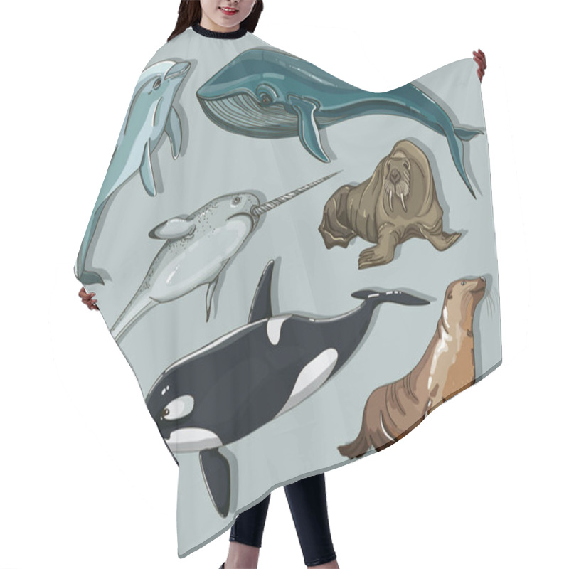 Personality  Sea Mammals Animal Collection Icons Set Hair Cutting Cape