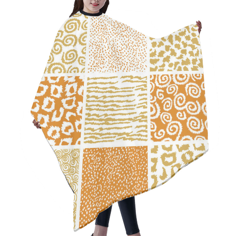 Personality  Set Of Seamless Doodle Patterns. Hair Cutting Cape