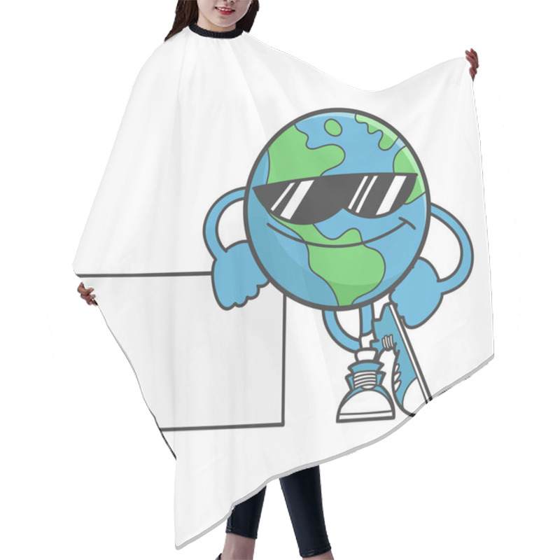 Personality  Planet Earth Cartoon Character With Sunglasses Isolated On White Background Hair Cutting Cape