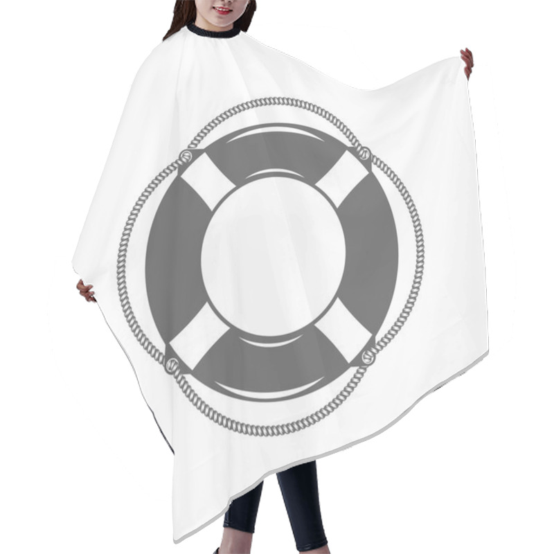 Personality  Black And White Vector Illustration Lifebuoy Hair Cutting Cape