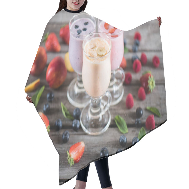 Personality  Various Milkshakes With Fruits  Hair Cutting Cape