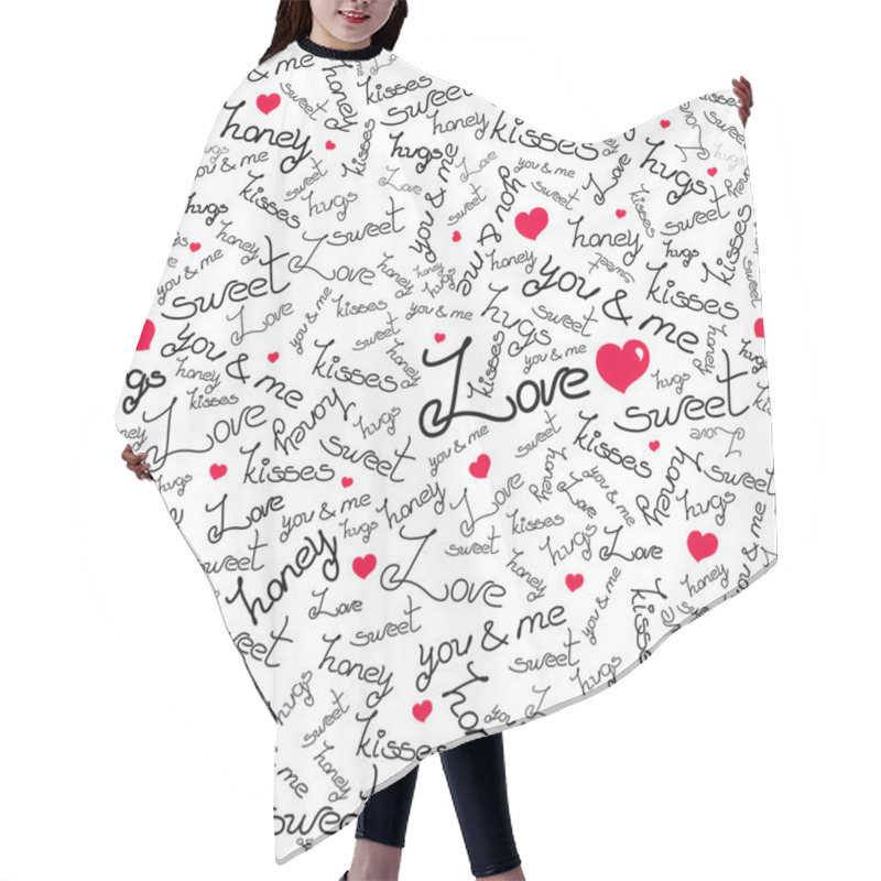 Personality  Vector Seamless Pattern With Many Words Of Love. Hair Cutting Cape