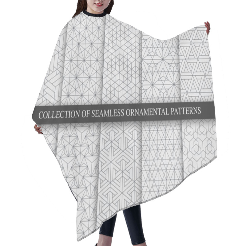 Personality  Collection Of Vector Seamless Geometric Ornamental Patterns - Monochrome Oriental Backgrounds. Creative Gray Repeatable Prints Hair Cutting Cape