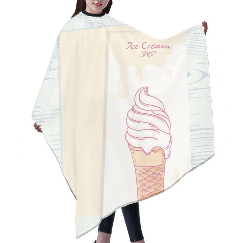 Personality  Cafe Menu Template With Hand Drawn Ice Cream Sundae In Waffle Cone Hair Cutting Cape