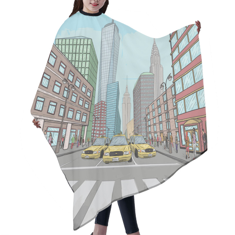 Personality  London New York Building Empire State Chrysler Building City Landscape Taxi Cars Car Street People Walking Vector Closeup Beautiful Comics Colorful Retro Vintage Drawing Illustration Background Hair Cutting Cape