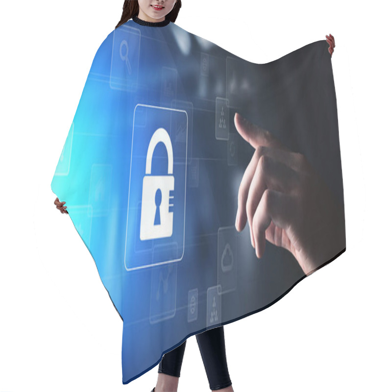 Personality  Cyber Security, Personal Data Protection, Information Privacy. Padlock Icon On Virtual Screen. Technology Concept. Hair Cutting Cape