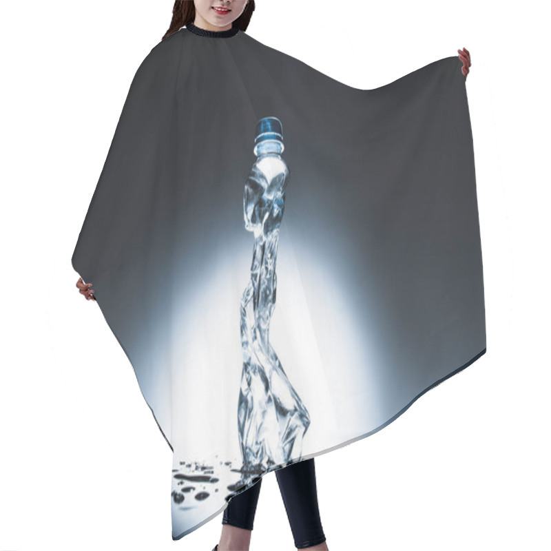 Personality  Crumpled Plastic Bottle Of Water On Dark  Hair Cutting Cape