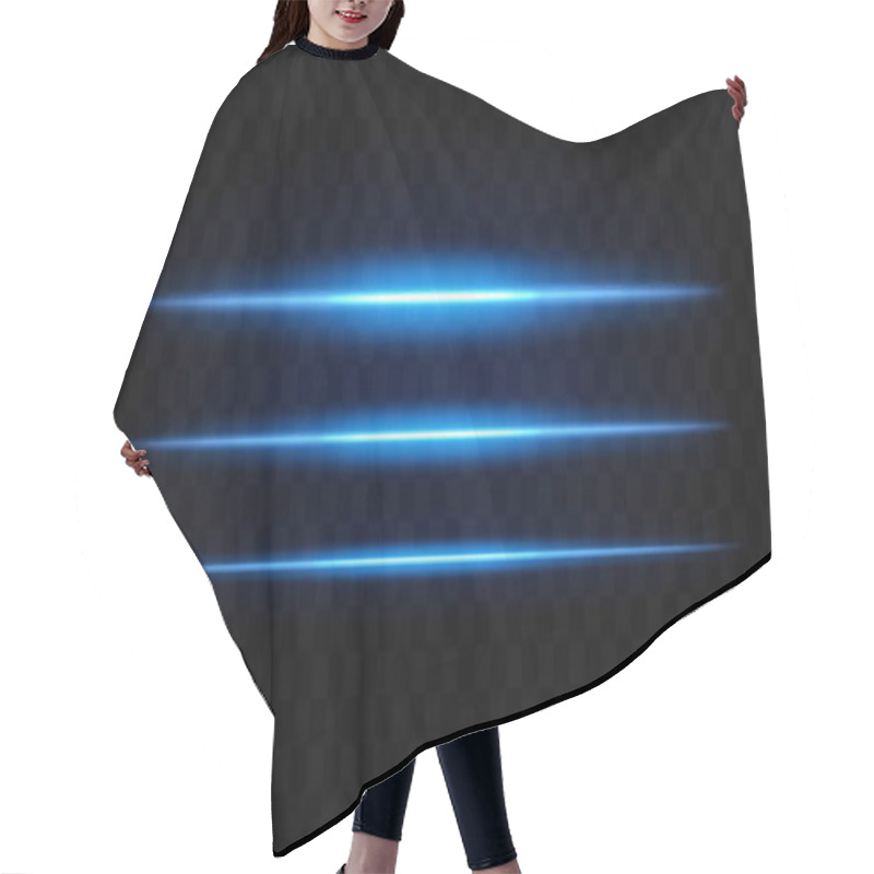 Personality  Blue Glowing Light Streaks. Horizontal Beams, Neon, Abstract, Bright Lines, Futuristic, Energy, Dynamic Motion, Shine, Luminous Effect, Optical Flare, Laser, Electric. Hair Cutting Cape