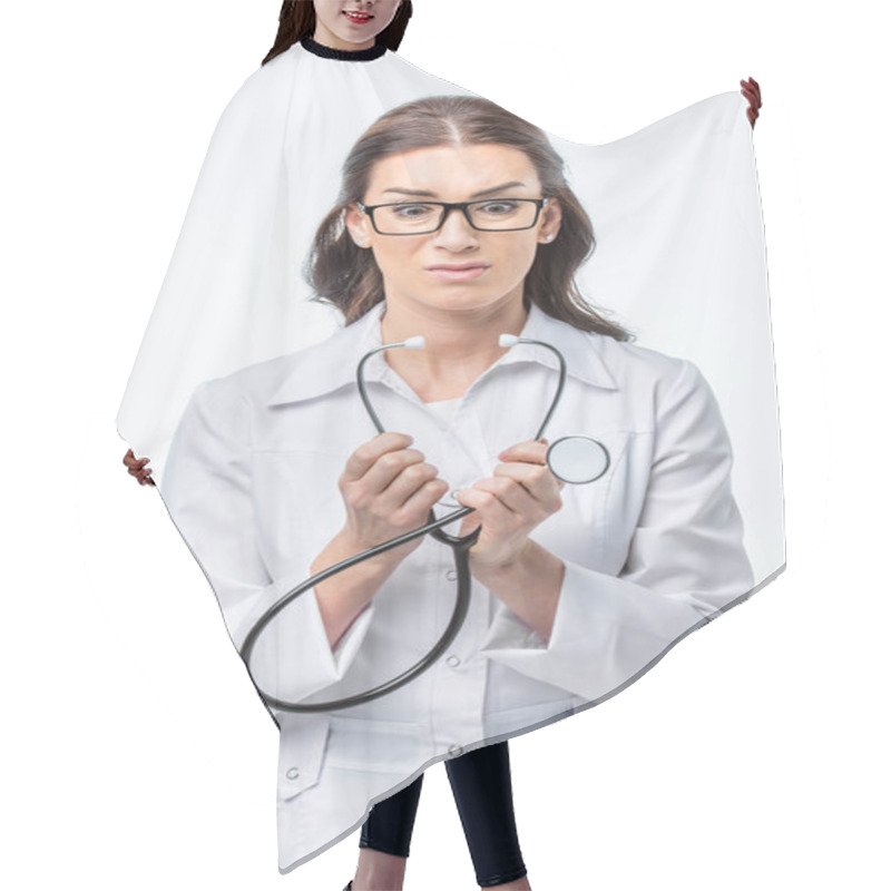 Personality  Female Doctor With Stethoscope  Hair Cutting Cape