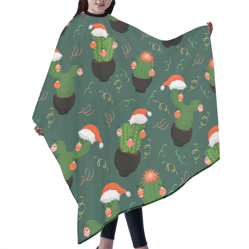 Personality  Christmas Cacti. New Year Seamless Pattern. Eps 10 Hair Cutting Cape