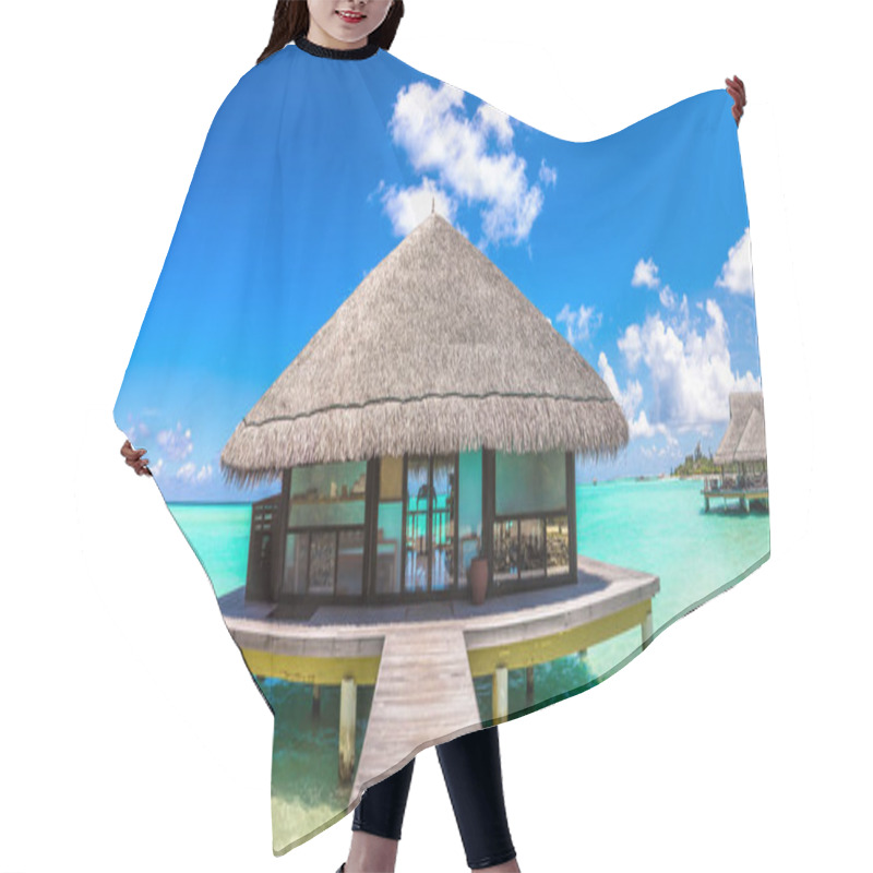 Personality  Panorama Of Water Villas (Bungalows) At Tropical Beach In The Maldives At Summer Day Hair Cutting Cape