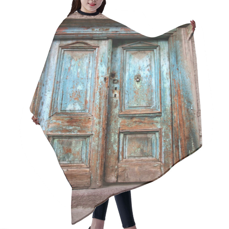 Personality  Antique Old Destroyed Blue Door Hair Cutting Cape