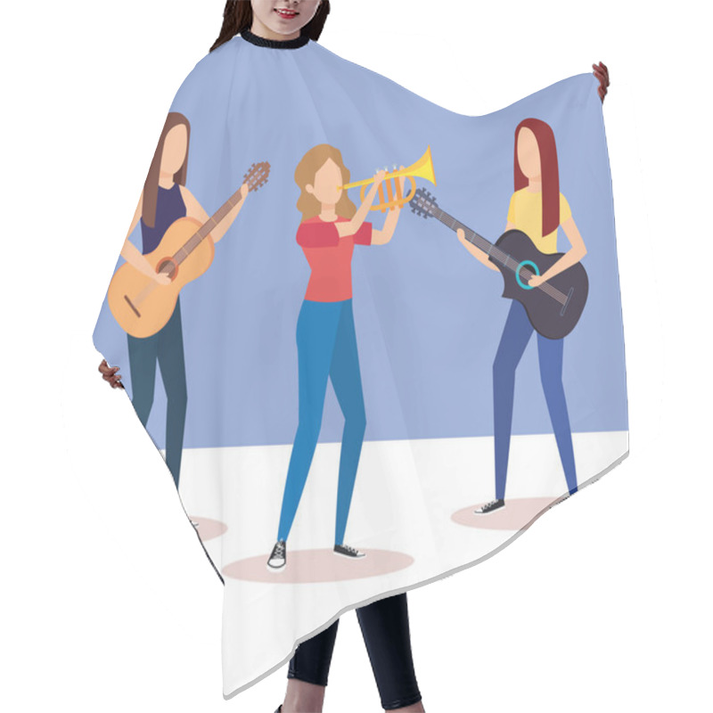 Personality  Band Playing Trumpet And Guitars Hair Cutting Cape