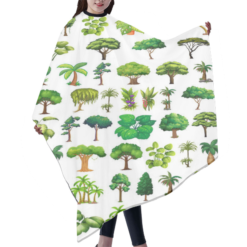 Personality  Set Of Variety Plants And Trees Illustration Hair Cutting Cape