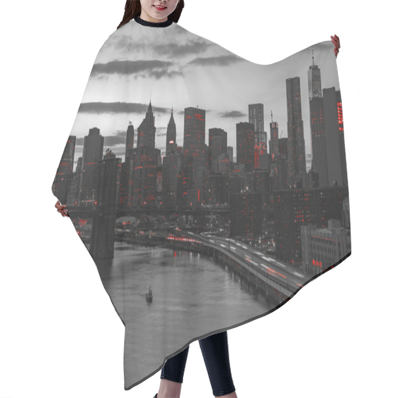 Personality  New York City Red Lights In Black And White Hair Cutting Cape