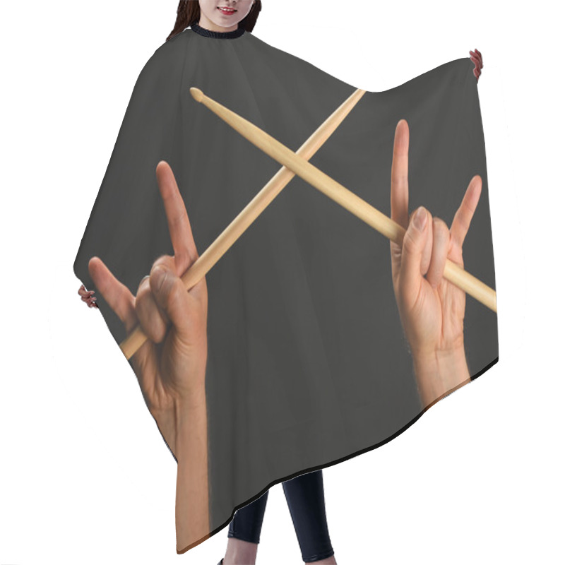 Personality  Two Hands With Crossed Drumsticks And Devil Horns Hair Cutting Cape