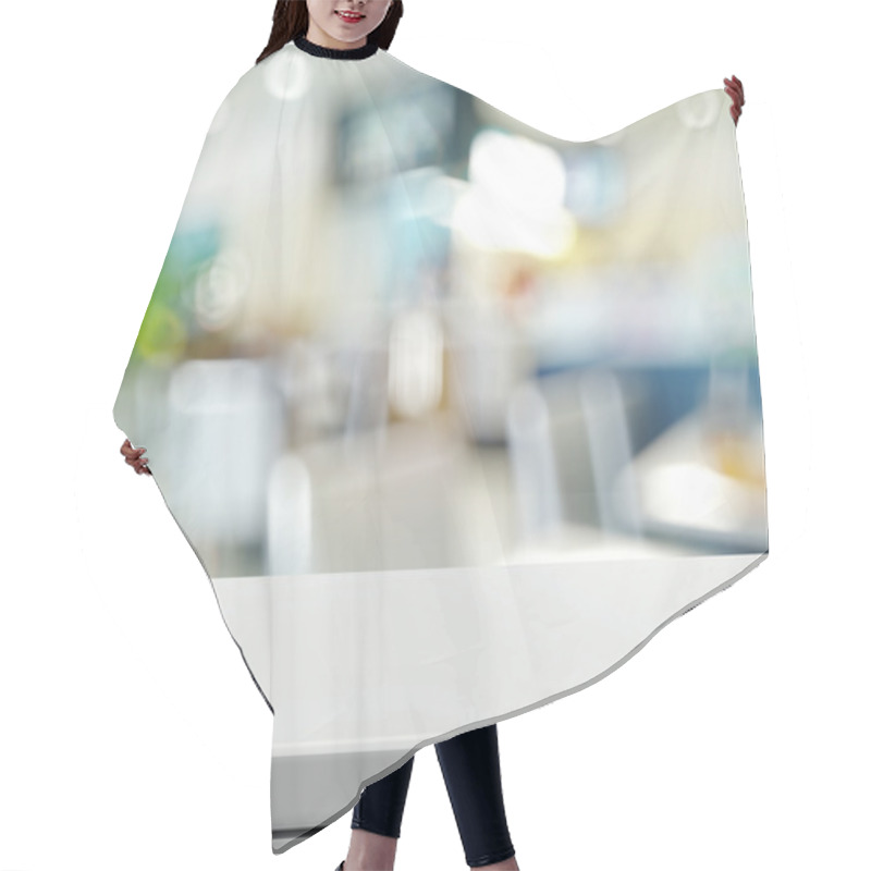 Personality  Empty Laminate Shelf And Blurred Background For Business Product Hair Cutting Cape