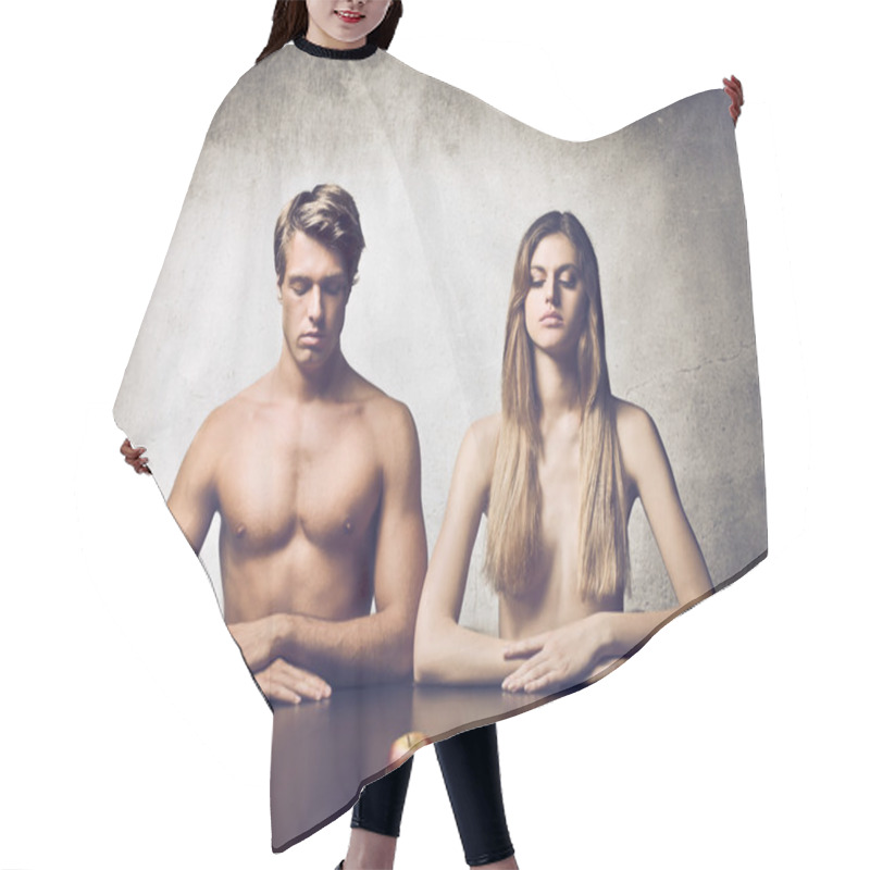 Personality  Adamo And Eva In A Modern View Hair Cutting Cape