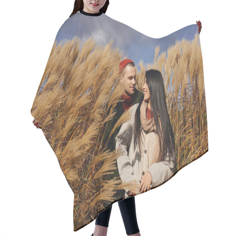 Personality  A Loving Couple Enjoys A Cozy Moment Together, Surrounded By Swaying Autumn Grass. Hair Cutting Cape