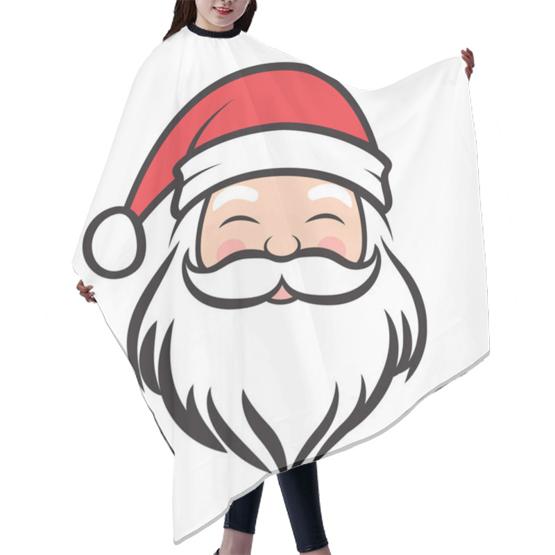 Personality  A Minimalist Vector Logo Of Santa Claus On A White Background. The Design Features A Stylized Santa Face With A Thick Beard, Hat, And Cheerful Expression. Hair Cutting Cape