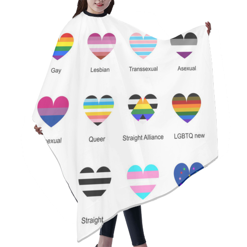 Personality  Heart Badge Flag Gay Vector Illustration. LGBT Pride Symbol, Lesbian Sign, Trans Sexual Culture, Homosexual, Asexual, Bisexual, Queer, Straight, Trans Gender. Human Rights And Freedom. LGBTQ Culture. Hair Cutting Cape