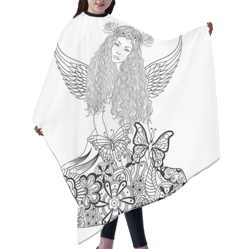 Personality  Forest Fairy With Wings And Wreath On The Head, Young Beautiful Hair Cutting Cape