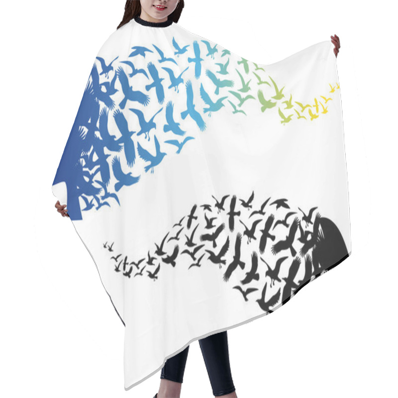 Personality  Head With Flying Birds, Vector Hair Cutting Cape