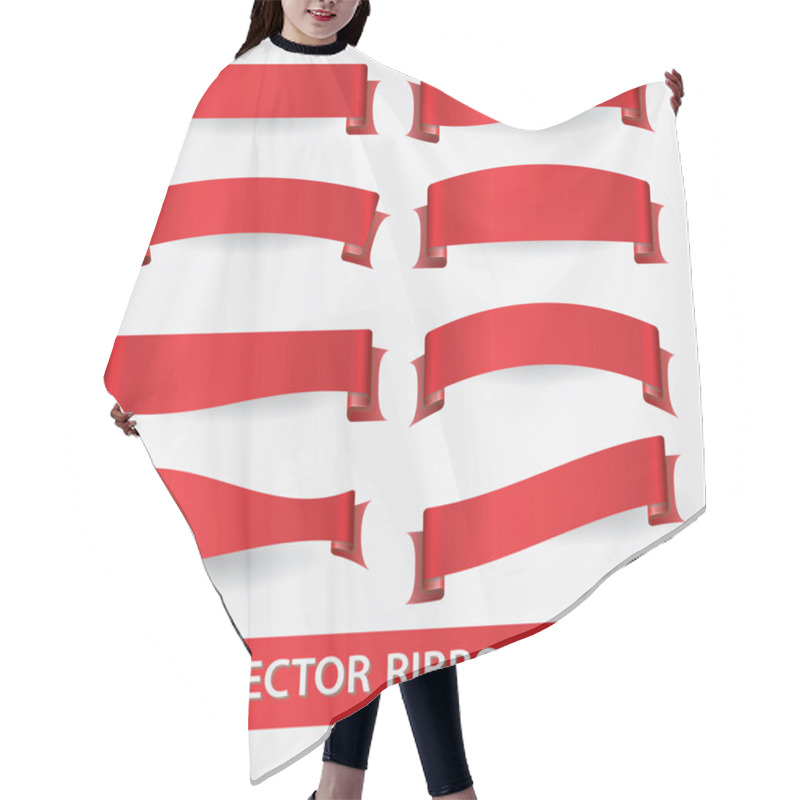 Personality  Red Ribbon Banners Eps10 Hair Cutting Cape