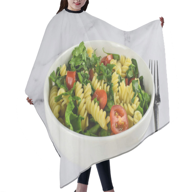 Personality  Rotini Pasta Salad In A Bowl,  Hair Cutting Cape