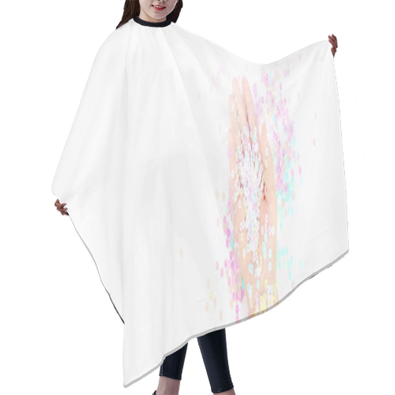 Personality  Pearl Pastel Confetti Sparkles With Woman Hand Hair Cutting Cape