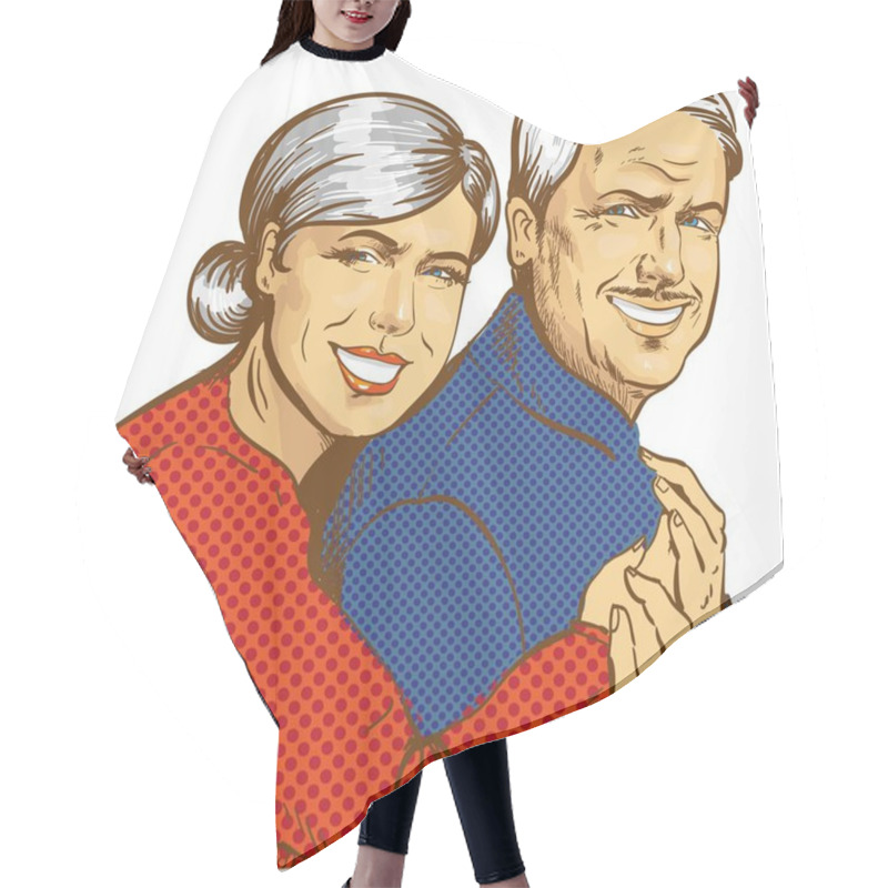 Personality  Pop Art Romantic Old Couple Vector Icon On White Hair Cutting Cape