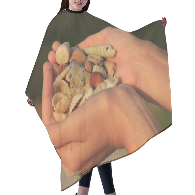 Personality  Hands Holding Sea Shells Hair Cutting Cape