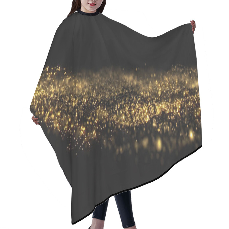 Personality  Golden Glitter Sparkles Wave, Sparkling Particles Light Flow. Gold Glittering Sparks Flow Wave, Shimmering Light Sparks Glow On Black Background Hair Cutting Cape