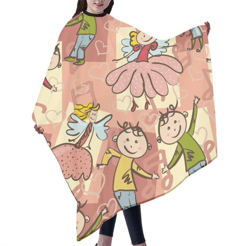 Personality  Seamless Pattern With Joyful Dancing Boys And Little Fairies Hair Cutting Cape