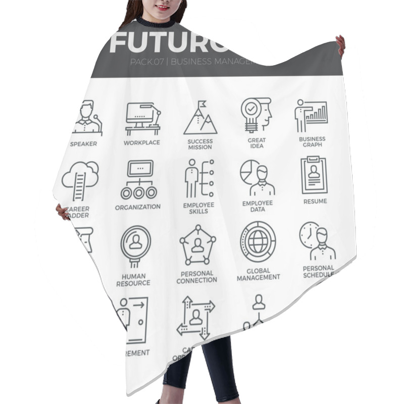 Personality  Business Management  Icons Set Hair Cutting Cape