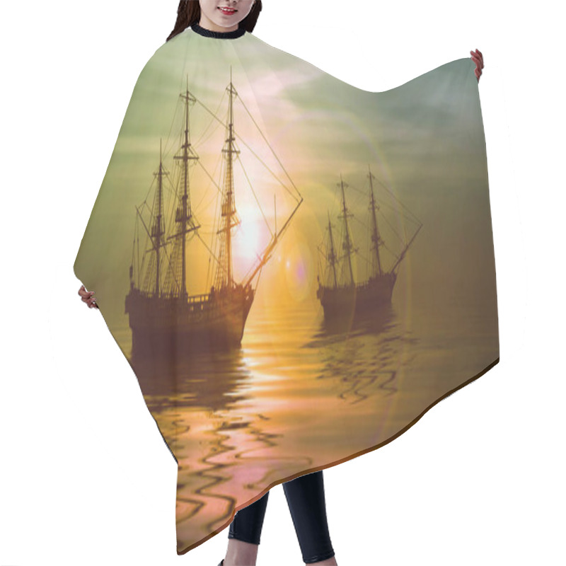 Personality  Sailboats Against Sunset Landscape Hair Cutting Cape