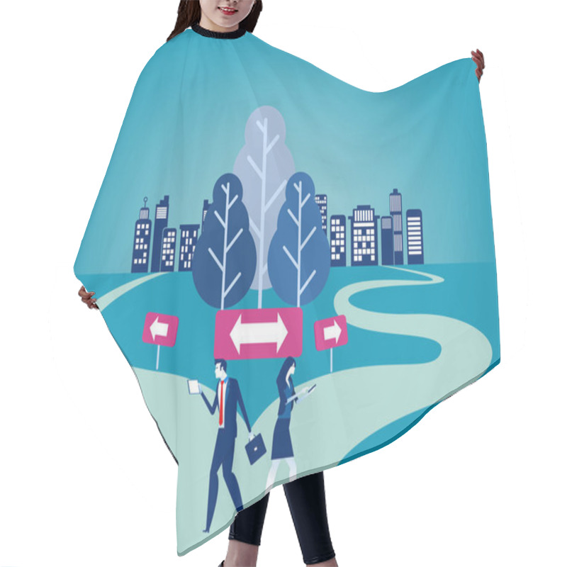 Personality  Businesss People With Crossroad. Concept Business Vector Illustr Hair Cutting Cape