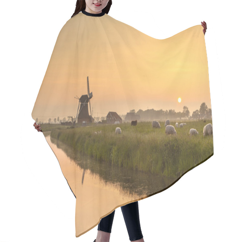 Personality  Dutch Polder Landscape During Orange Sunset Hair Cutting Cape