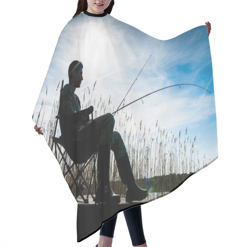 Personality  Fisherman Or Angler At Lake In Sunrise Backlit Hair Cutting Cape