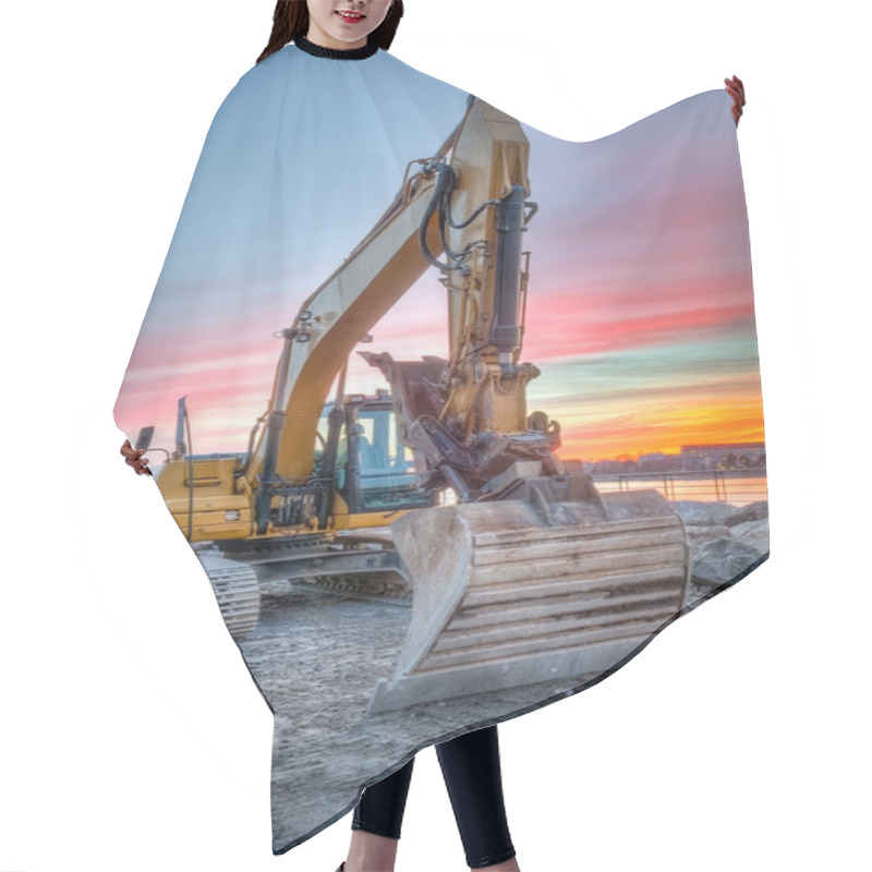 Personality  Excavator On Sunset Landscape Hair Cutting Cape