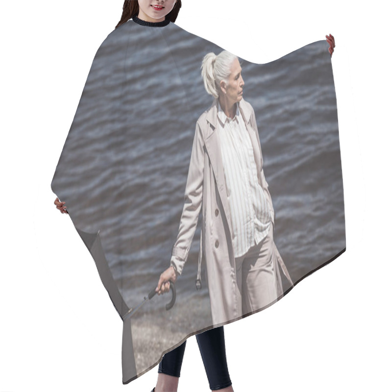 Personality  Woman Walking With Umbrella On River Shore Hair Cutting Cape